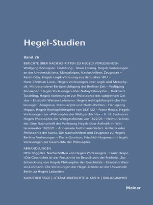 cover image of Hegel-Studien Band 26